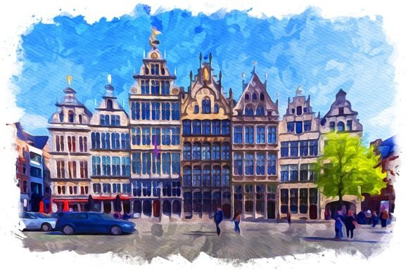 Antwerp Belgium Exquisite Watercolor Illustrations for Branding and Creative Projects