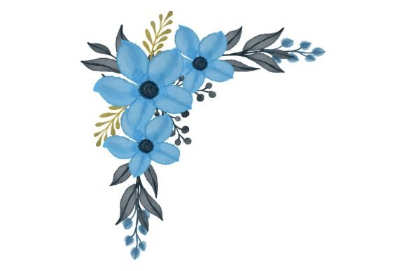 Blue Watercolor Floral Frame Illustrations for Editorial & Blog Design