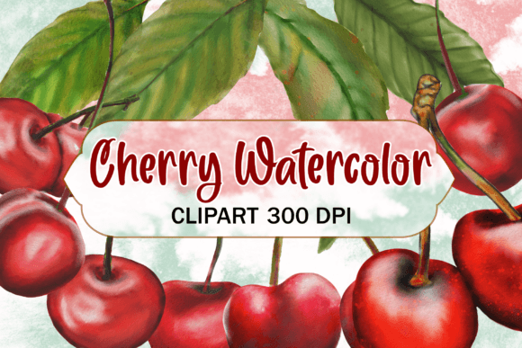 Cherry Watercolor Clipart PNG Set1