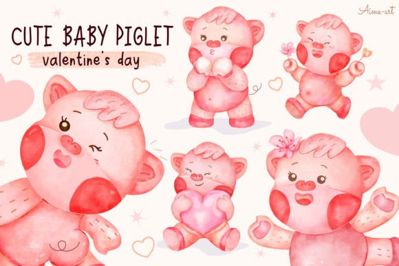 Cute Baby Animal Valentine Watercolor Illustrations