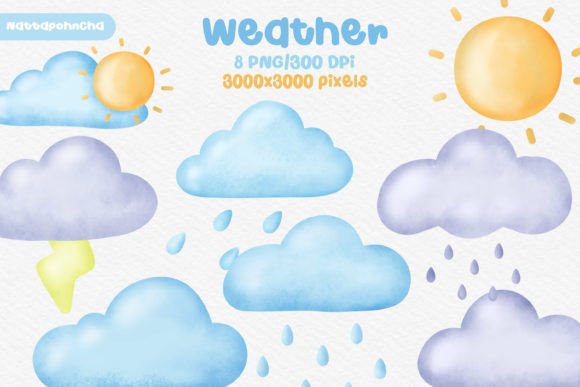 Cute Watercolor Cloud Illustrations for Crafts