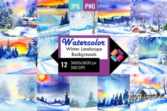 Evaluating Watercolor Winter Landscape Backgrounds for Branding & Creative Projects