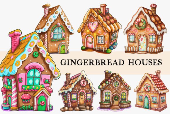 Gingerbread Houses Watercolor: Festive Illustrations for Seasonal Branding
