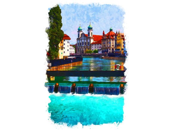 Lucerne Switzerland Unique Watercolor Illustrations