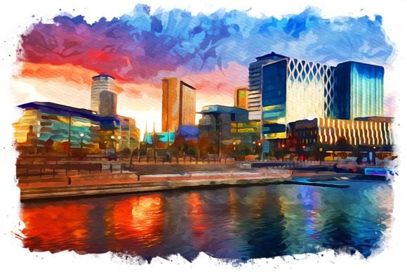Manchester Uk Exquisite Watercolor: A Fresh Illustration for Blog & Editorial Design