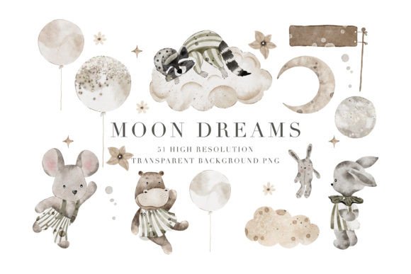 Moon Dreams Watercolor Baby Clipart Set Review