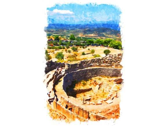 Peloponnese Greece Unique Watercolor Illustrations