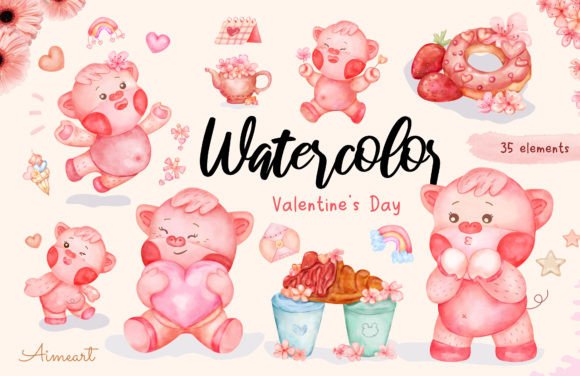 Piglet Watercolor Valentines Day Clipart Review