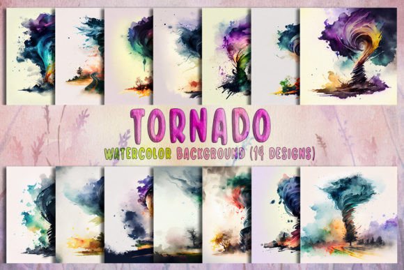 Tornado Watercolor Background Bundle & Illustrations