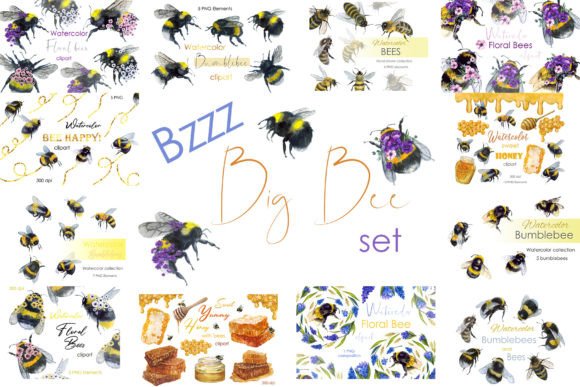 Watercolor Bee Clipart for Illustrations & Digital Product Design