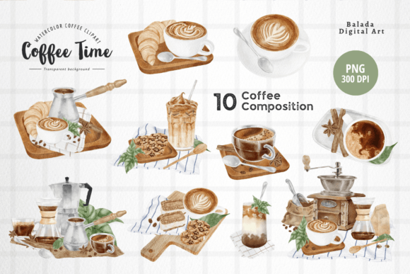 Watercolor Coffee Clipart for Illustrations