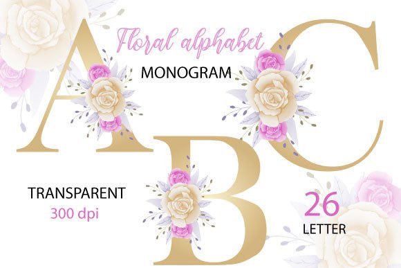 Watercolor Floral Alphabet Clipart PNG for Illustrations & Digital Product Sellers