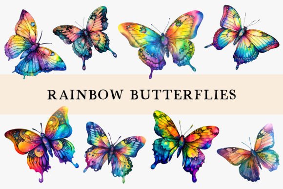 Watercolor Rainbow Butterflies Illustrations Review
