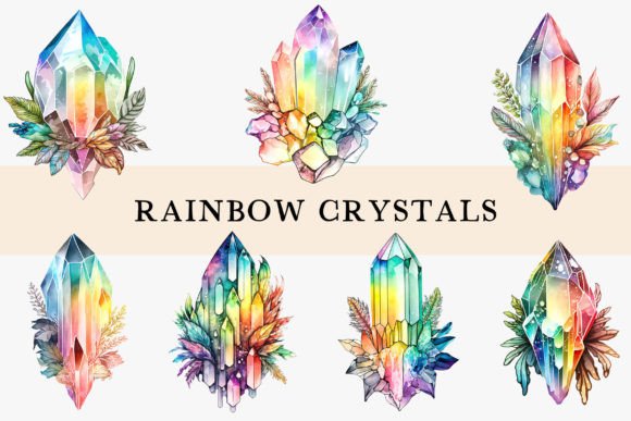 Watercolor Rainbow Crystals Illustrations Review