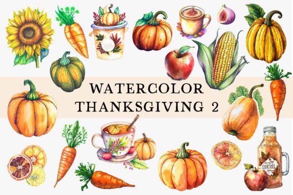 Watercolor Thanksgiving Set Vol 2: Festive Illustrations for Crafters & Etsy Sellers