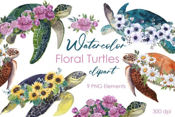 Watercolor Turtle Clipart for Illustrations