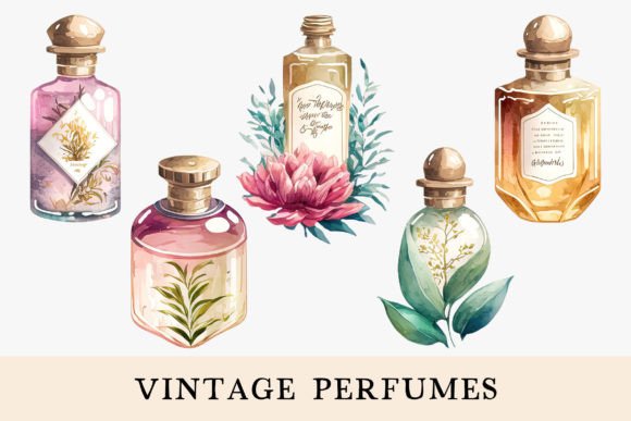 Watercolor Vintage Perfumes Illustrations Review