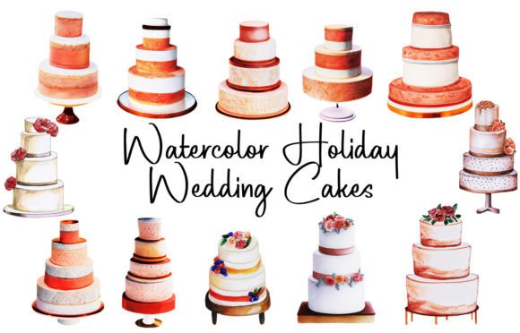 Watercolor Wedding Cakes Clipart & Illustrations