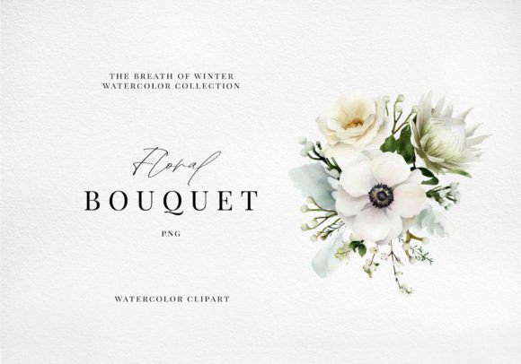 Watercolor White Winter Bouquet Clipart