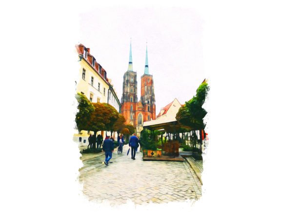 Wroclaw Poland Unique Watercolor Illustrations